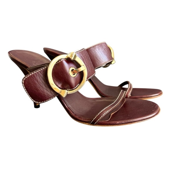 GUCCI High Heels Open Toe Sandals Shoes Maroon Merlot Leather Horsebit Buckle 8 - Picture 2 of 15
